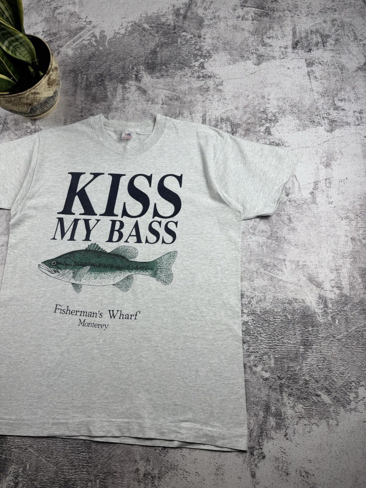 Vintage Kiss My Bass 90s Humor Crazy Gray Fisherman Merch Jersey T Shirt Tee gallery