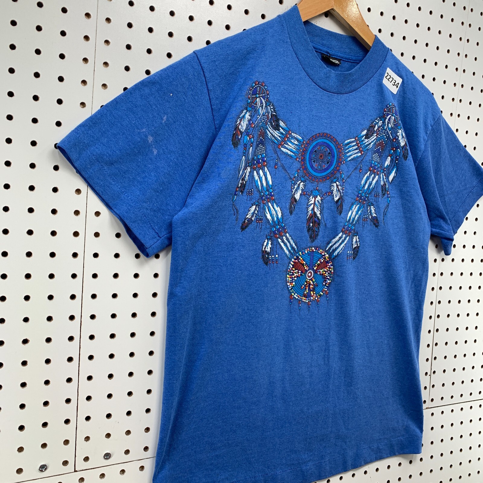 Vintage 90s Indian Dream Catcher Shirt Blue Men Medium Beaded 19x27 gallery