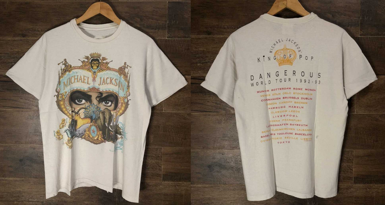 Vintage 1992 Michael Jackson Dangerous World Tour Graphic T-Shirt Rare Band Tee