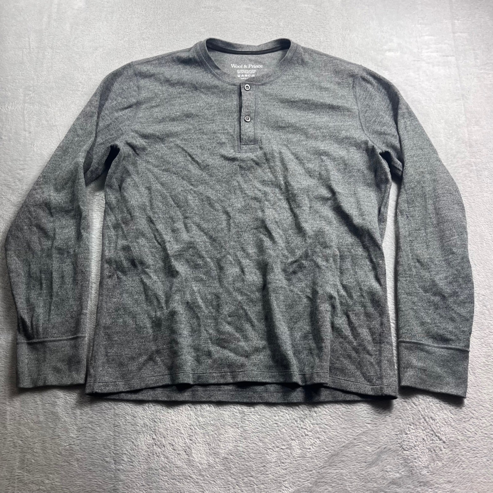 Wool & Prince Mens Merino Wool Blend Long Sleeve Henley Shirt Gray Size L gallery