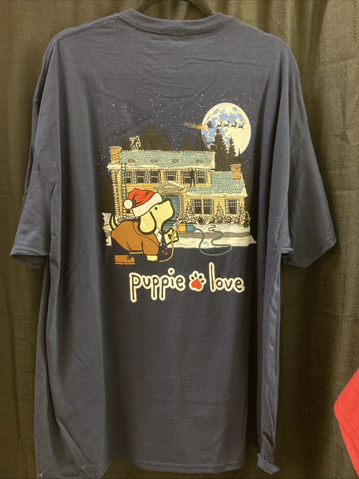 XXL Puppie Love Navy Blue Christmas House T-Shirt gallery
