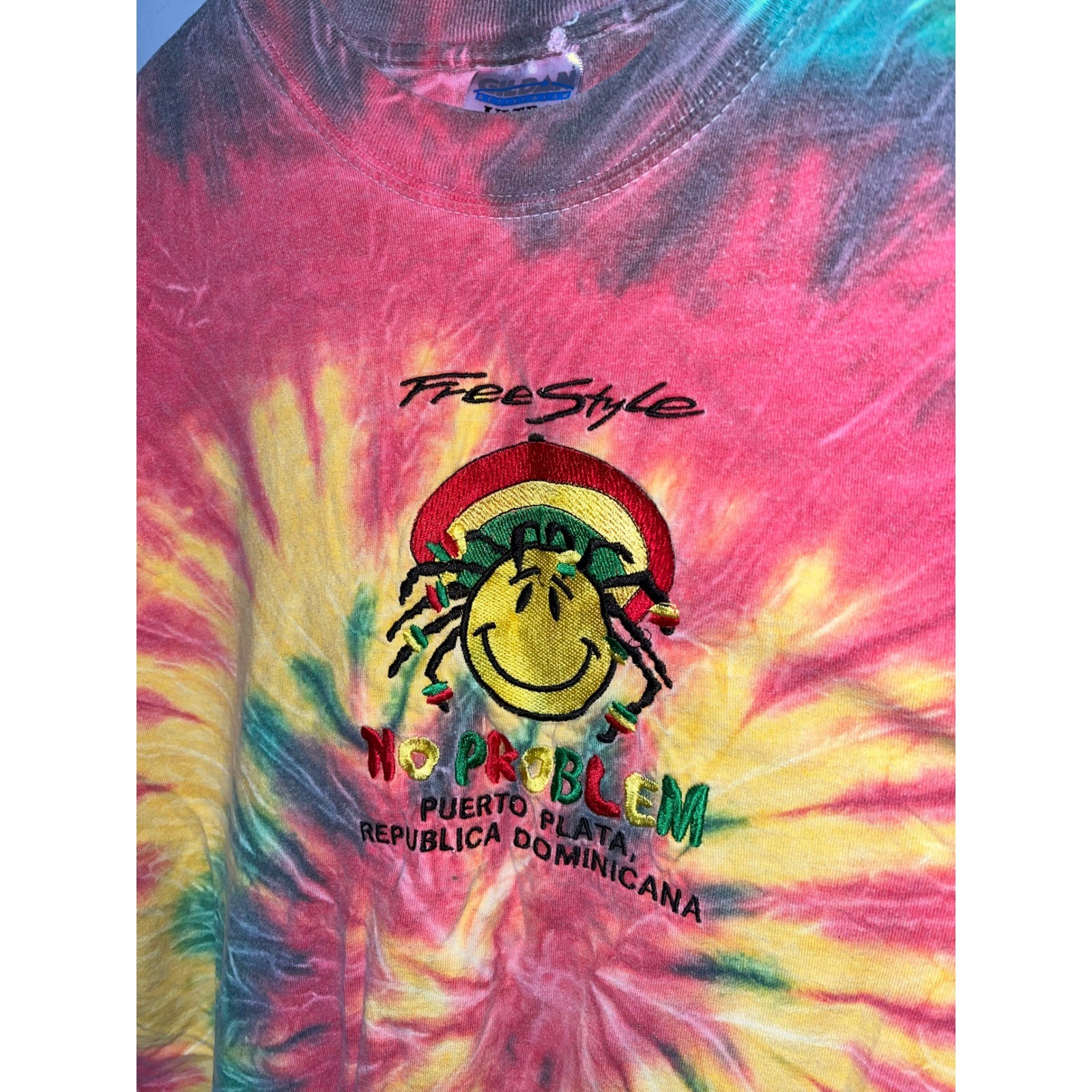 Vintage Gildan Rasta Tie Dye Shirt No Problem Puerto Plata Dominican Republic L gallery