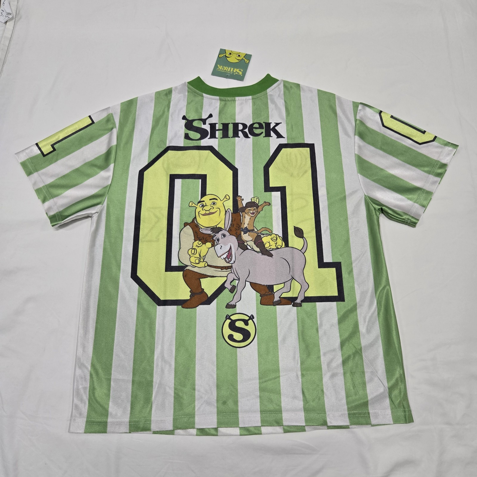 NWT Shrek Striped Football Jersey Embroidered 01 Green White Soccer Shirt XS M L gallery