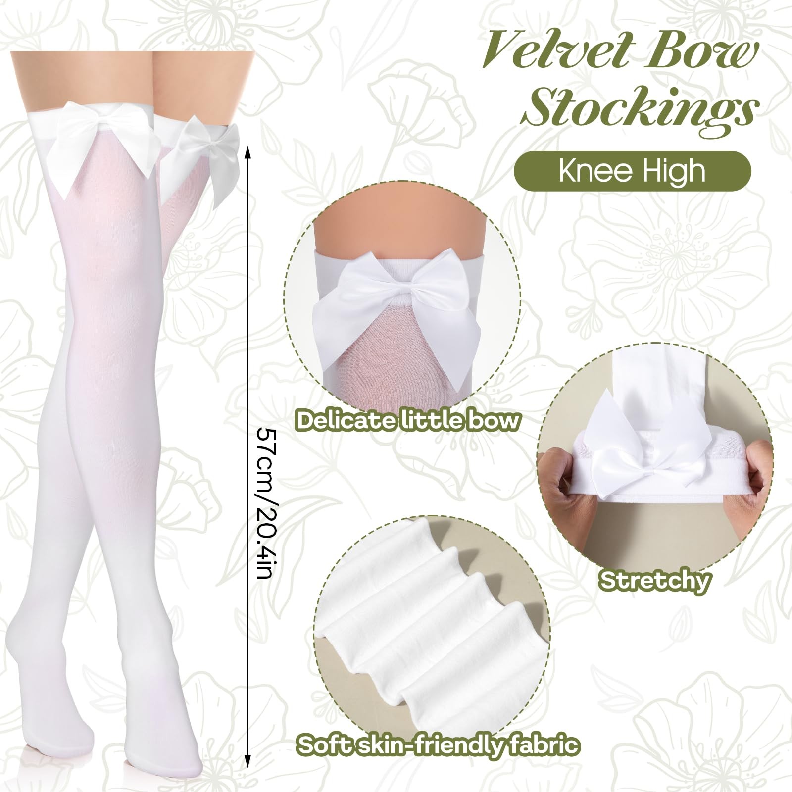 2 Pairs Thigh High Stockings Lace Satin Bow Stockings Women Tight Hosiery White gallery