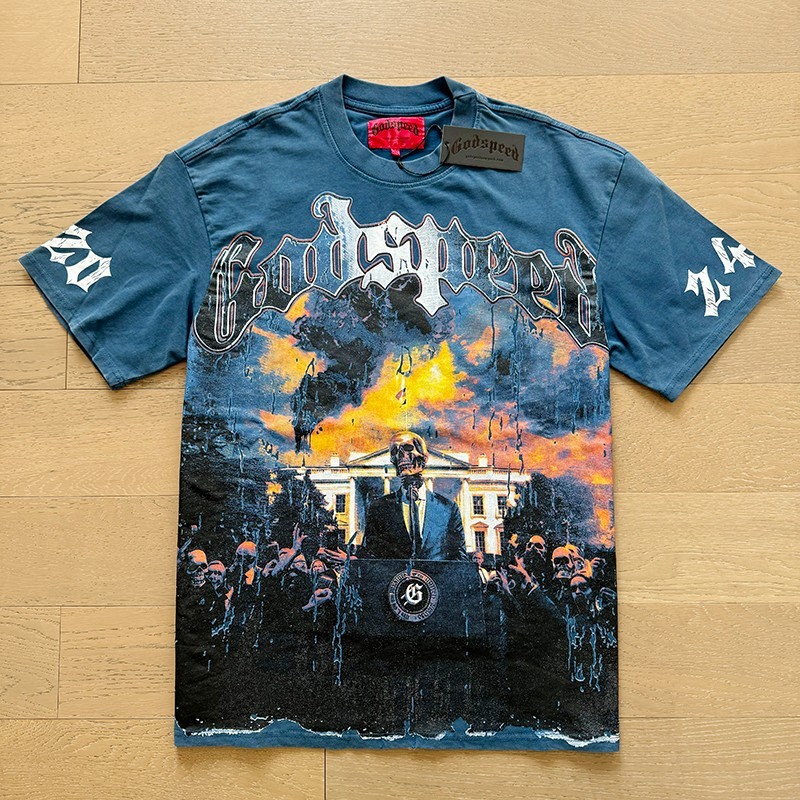 NEW 2026 Godspeed Skeleton Leader Pattern printing Tee Washed Mens T-shirt gallery