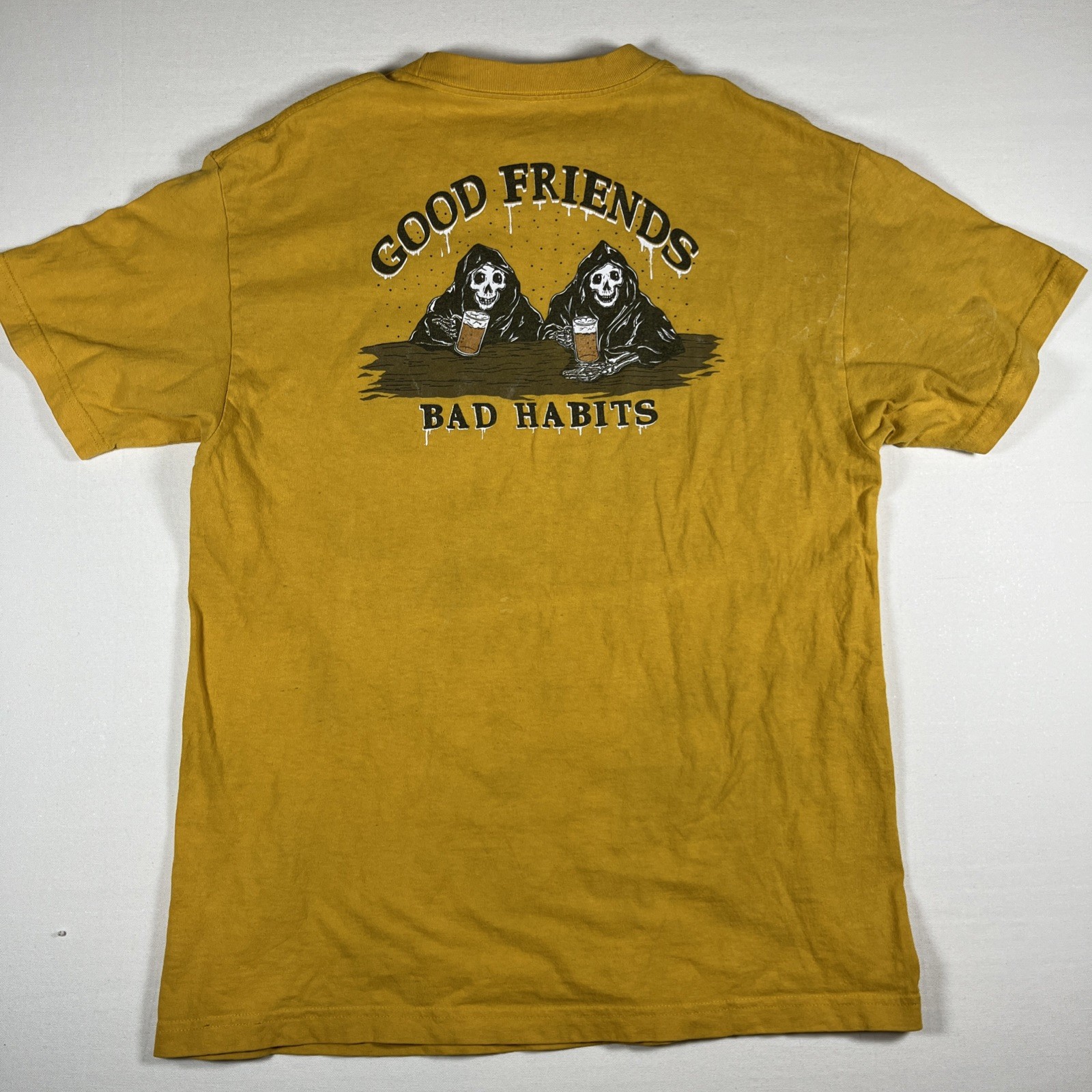 Fresh Vibes Yellow T-Shirt Size L Good Friends Bad Habits Graphic Tee gallery