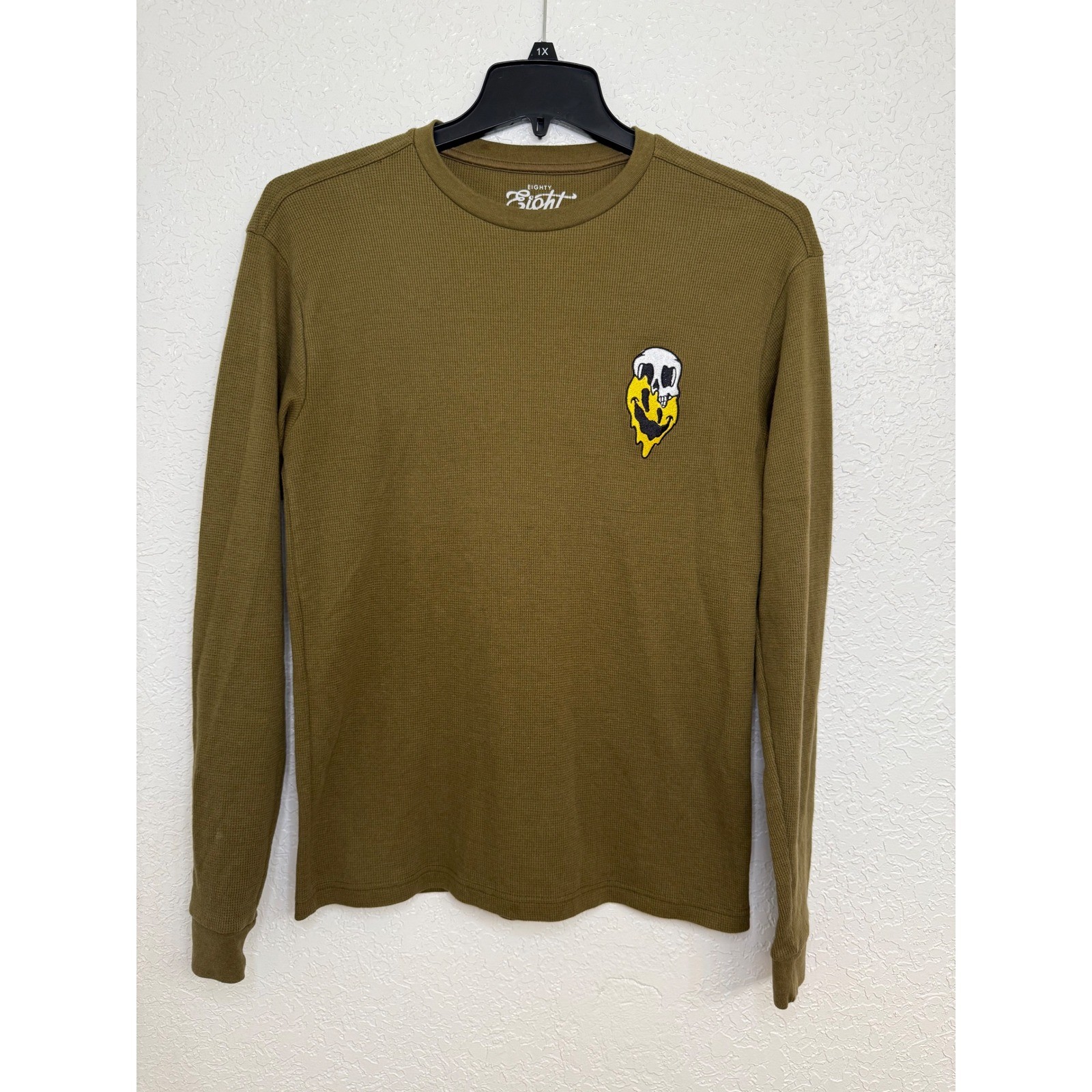Eighty Brand Men's Medium Olive Green Long Sleeve Thermal Shirt Melting Skull gallery