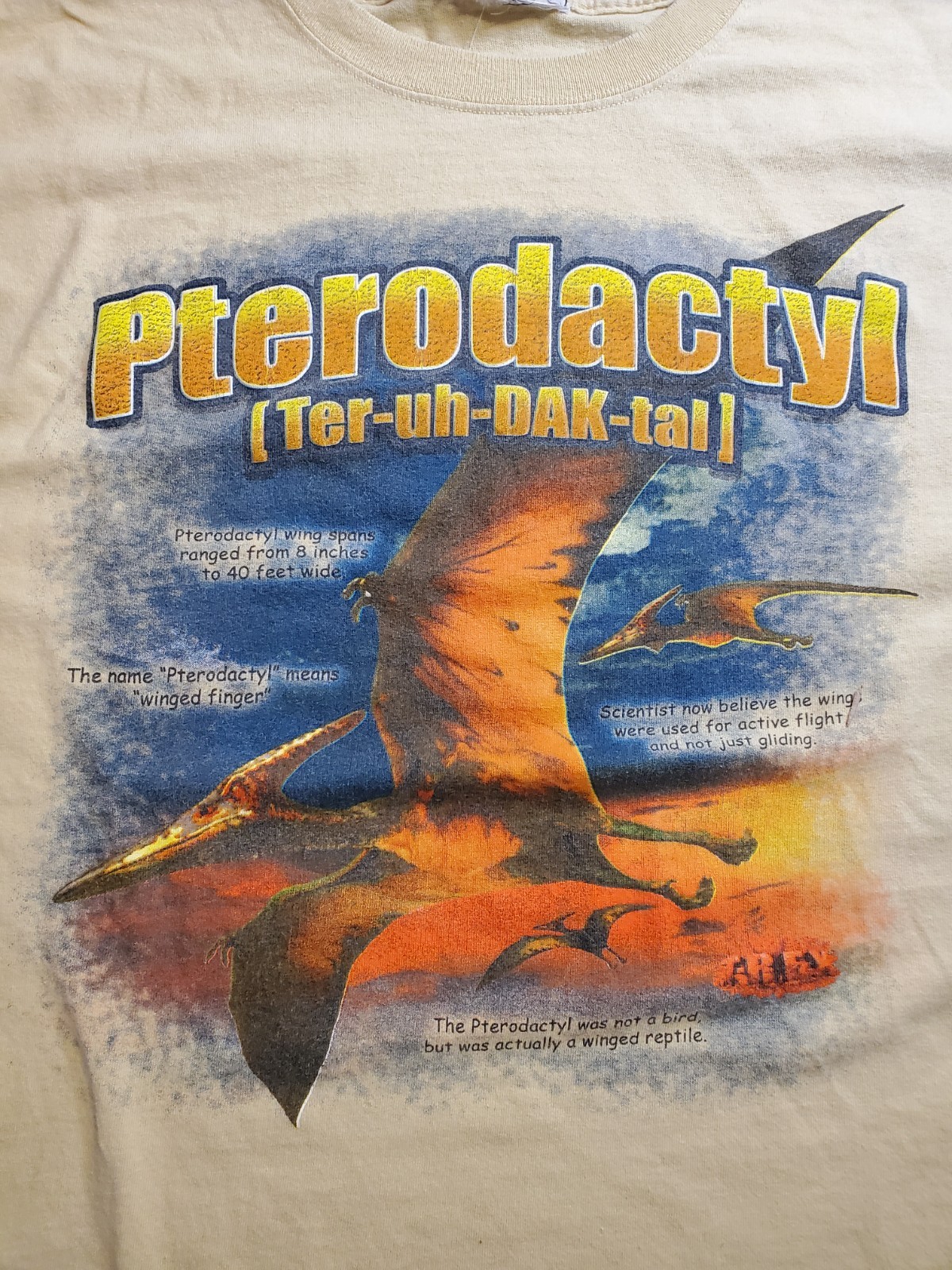 Vintage Pterodactyl Dinosaur Shirt Mens Large Pale yellow gallery