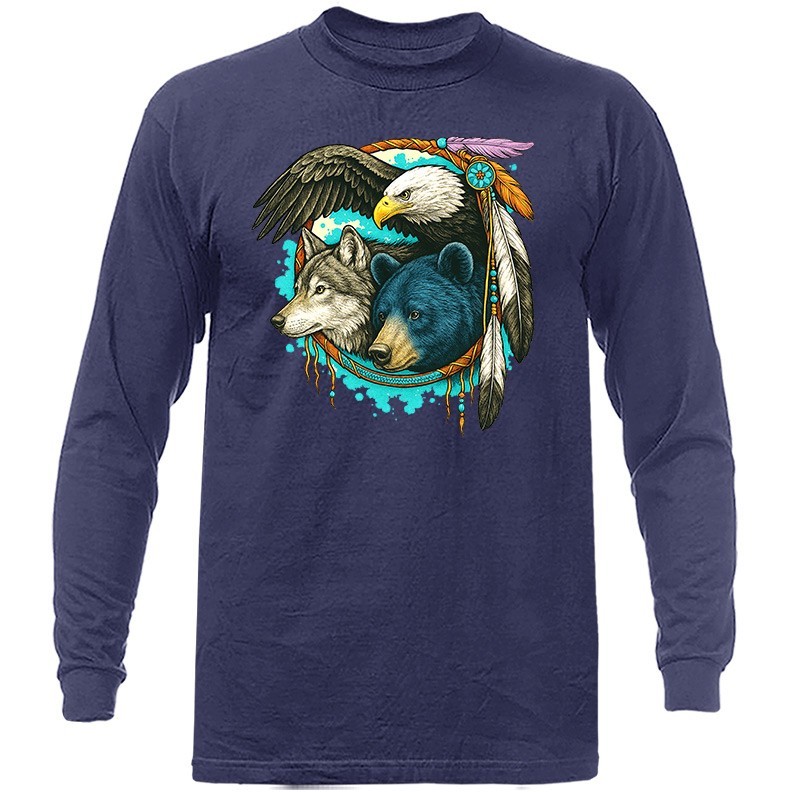Native American-Inspired Eagle Bear Wolf Dreamcatcher Animal Long Sleeve Shirt