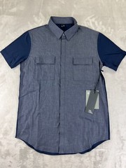 ISAORA Chambray BUTTON DOWN SHIRT SMALL Knit Back Blue Made in USA NEW w/ tags!!