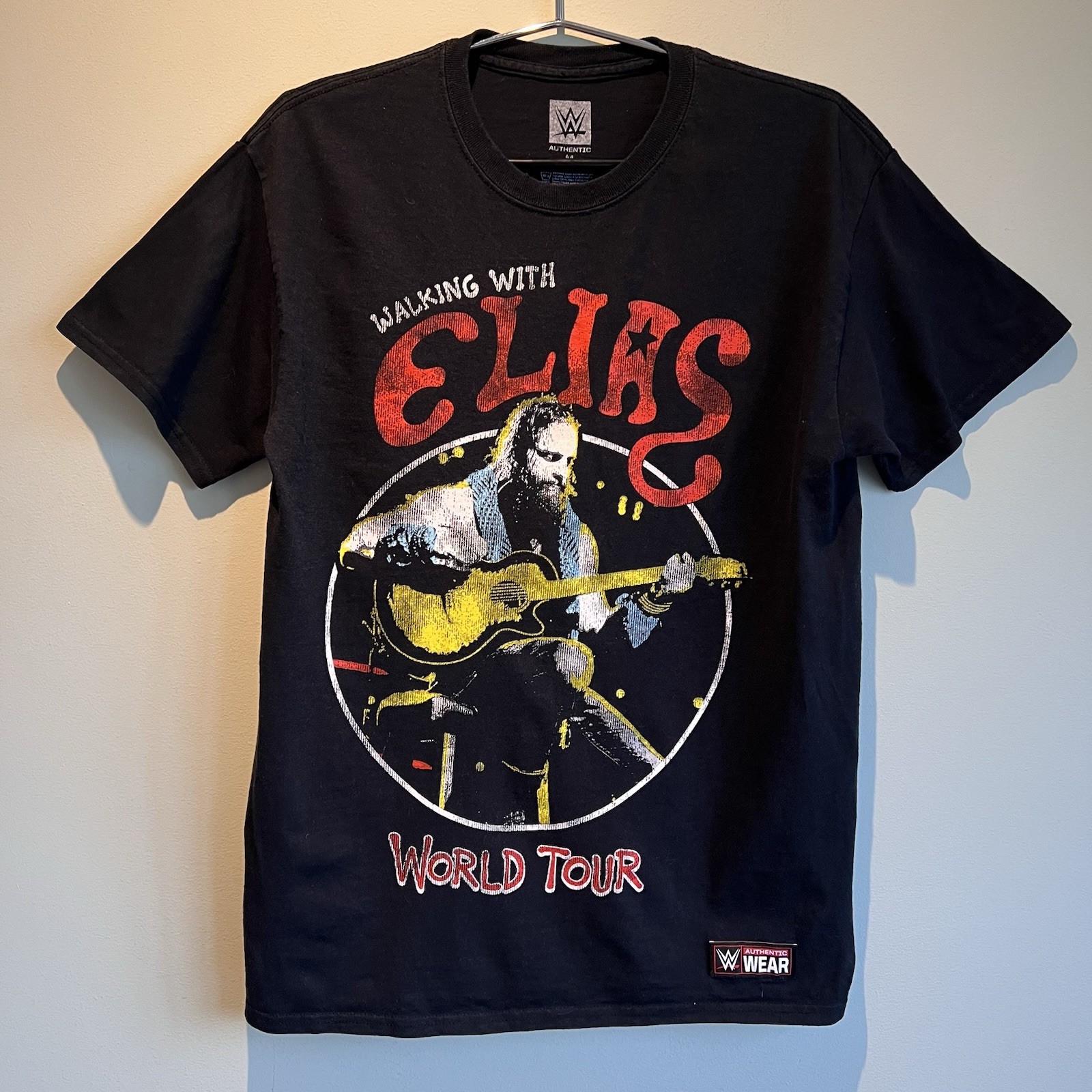 WWE Elias Graphic T-Shirt Walking With Elias World Tour Guitar Black Medium gallery