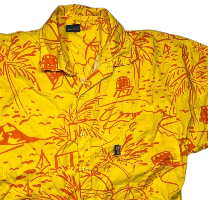 Vtg 90s NORFLEET x USA MADE Yellow/Red HAWAIIAN SHIRT Summer Beach Surf Men's M gallery