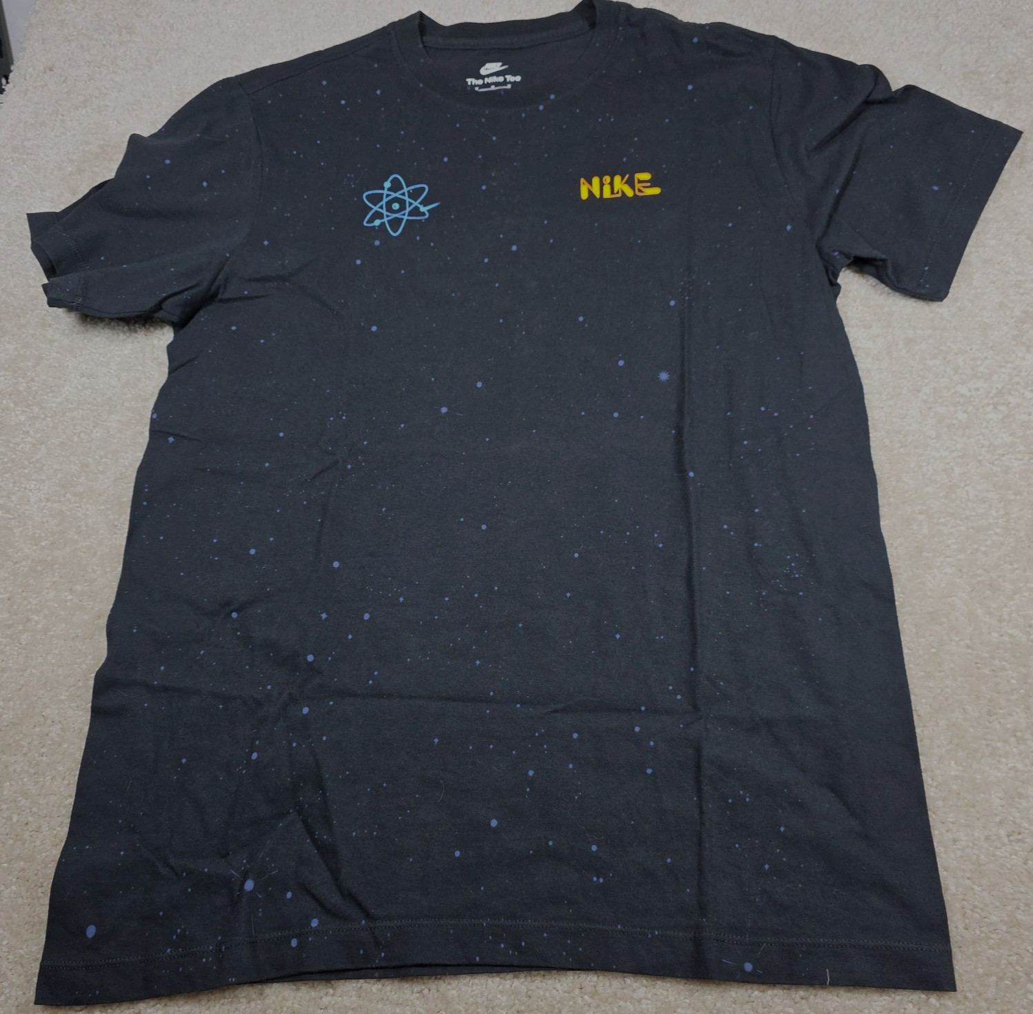 The Nike T-Shirt Mens Size M Space Grid Atom Design Dark Navy Blue Graphic Print gallery