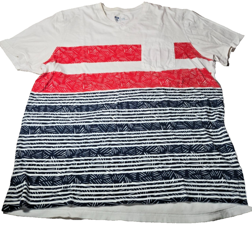Classic Route 66 American Flag Red White Blue Stripped T-Shirt w/Chest Pocket