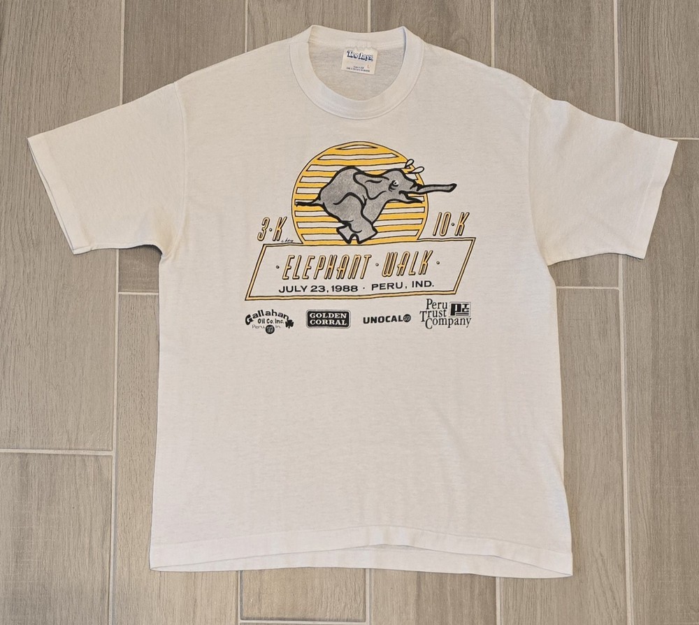 Vintage 80’s Elephant Walk Run 10K & 3k Shirt Size Large Single-Stitch USA Funny