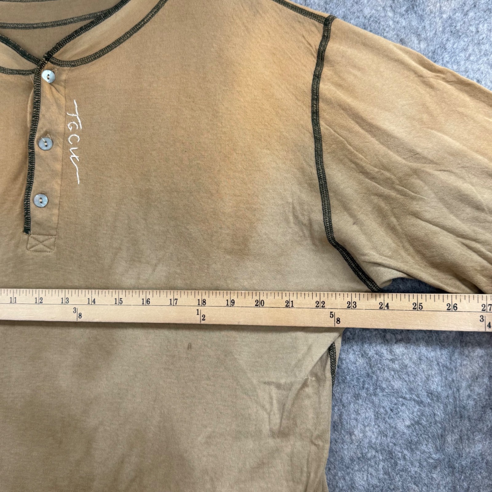 The Great China Wall Henley Shirt Sz XXL Tan Long Sleeve Cotton USA gallery