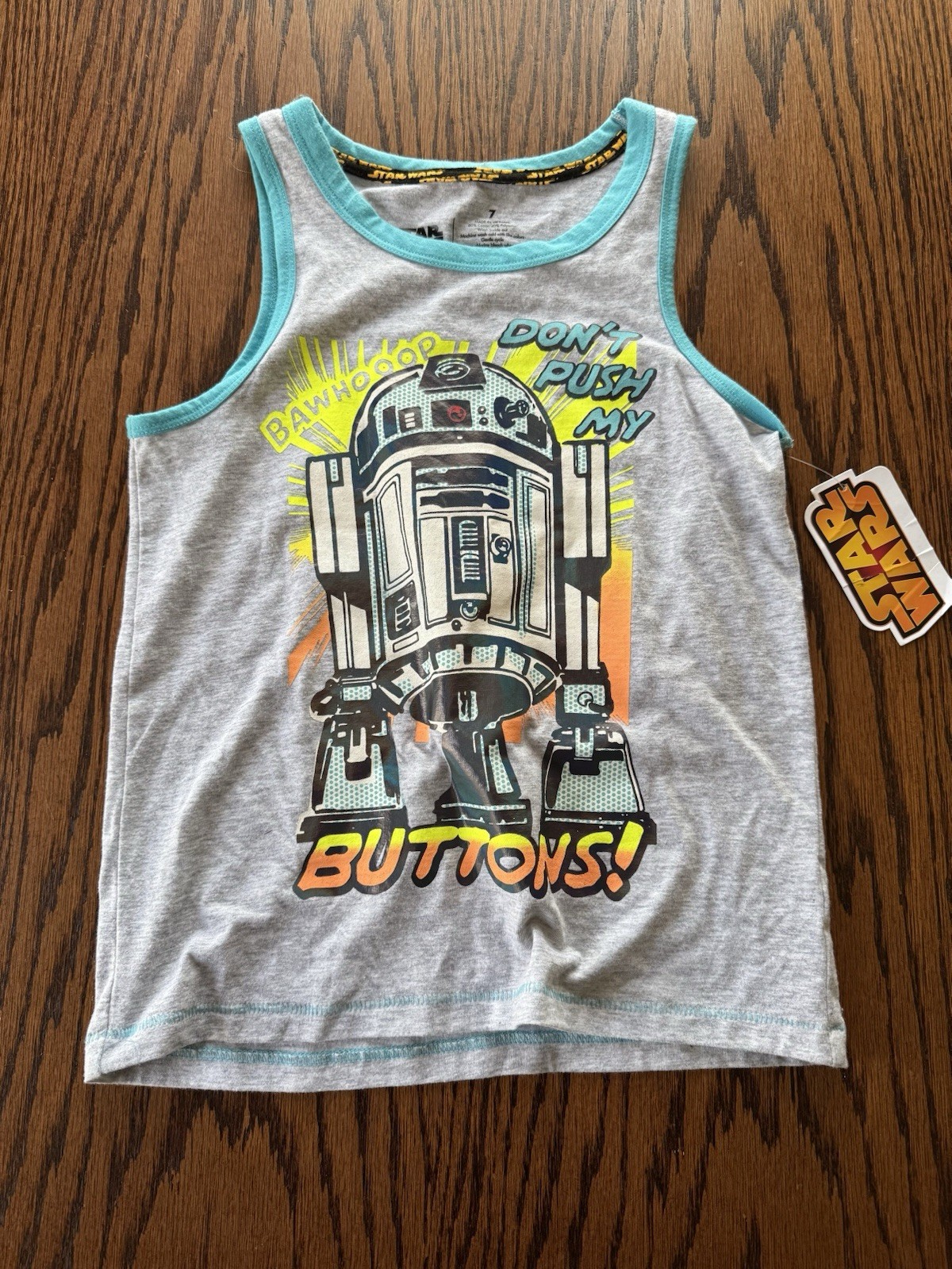 NWT Boys Size 7 Disney Star Wars R2D2 Tank Top Shirt Gray Short Sleeve  R2-D2