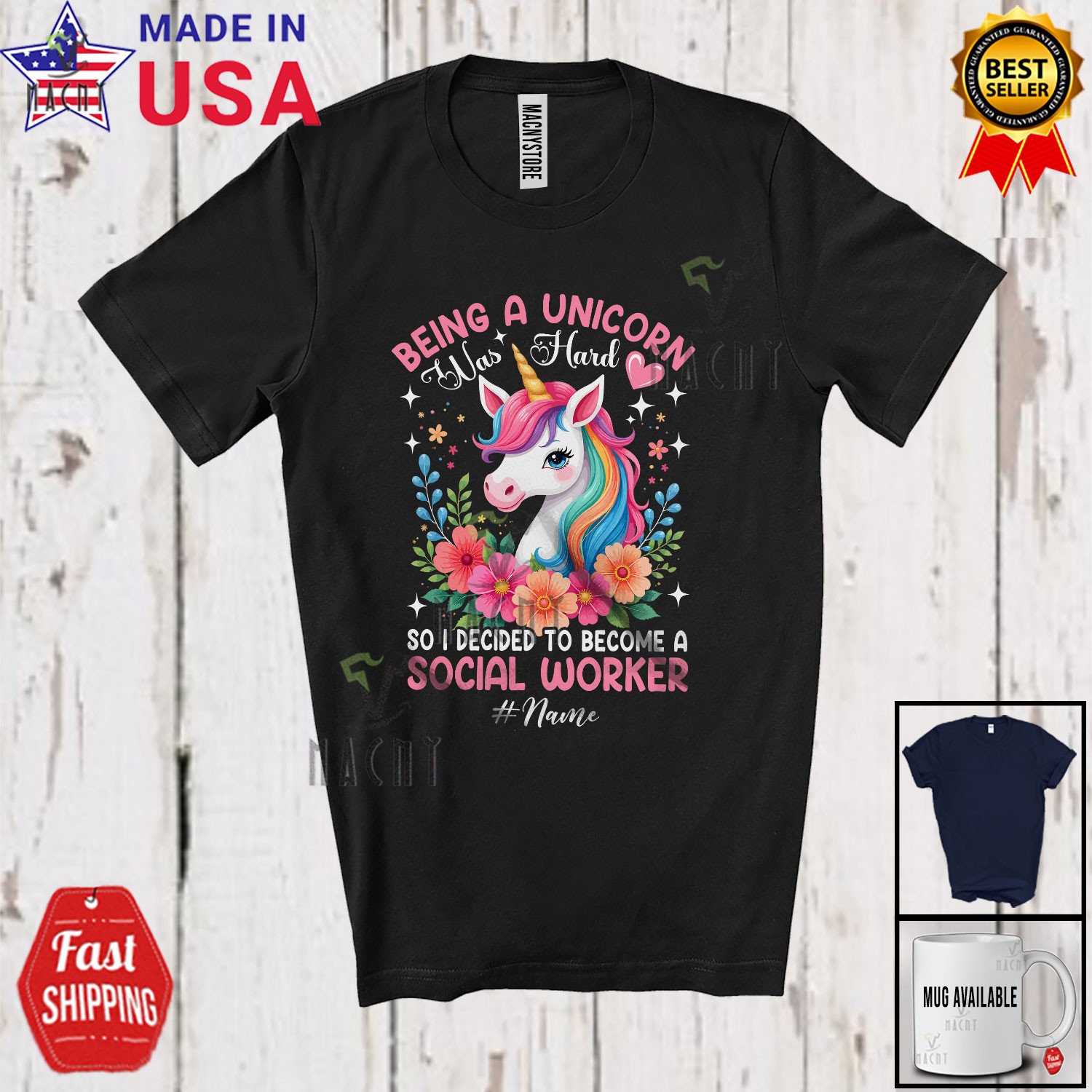 Being A Unicorn Was Hard Become A Social Worker; Custom Name Flower Floral Shirt