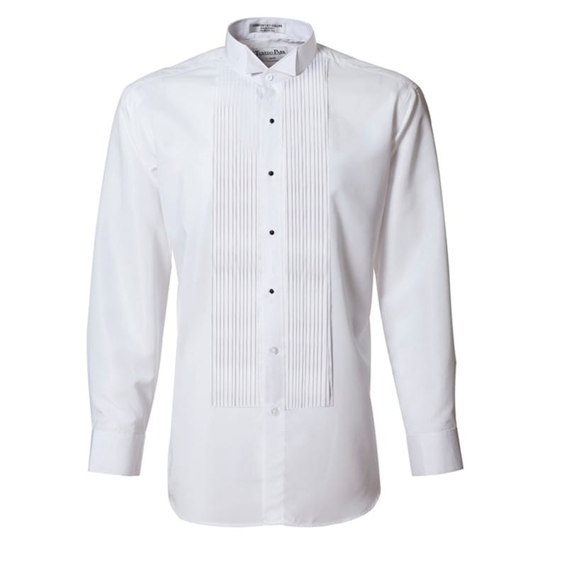Classic White Pleated Tuxedo Shirt for Men – Formal Wedding & Black Tie Dress Sh gallery