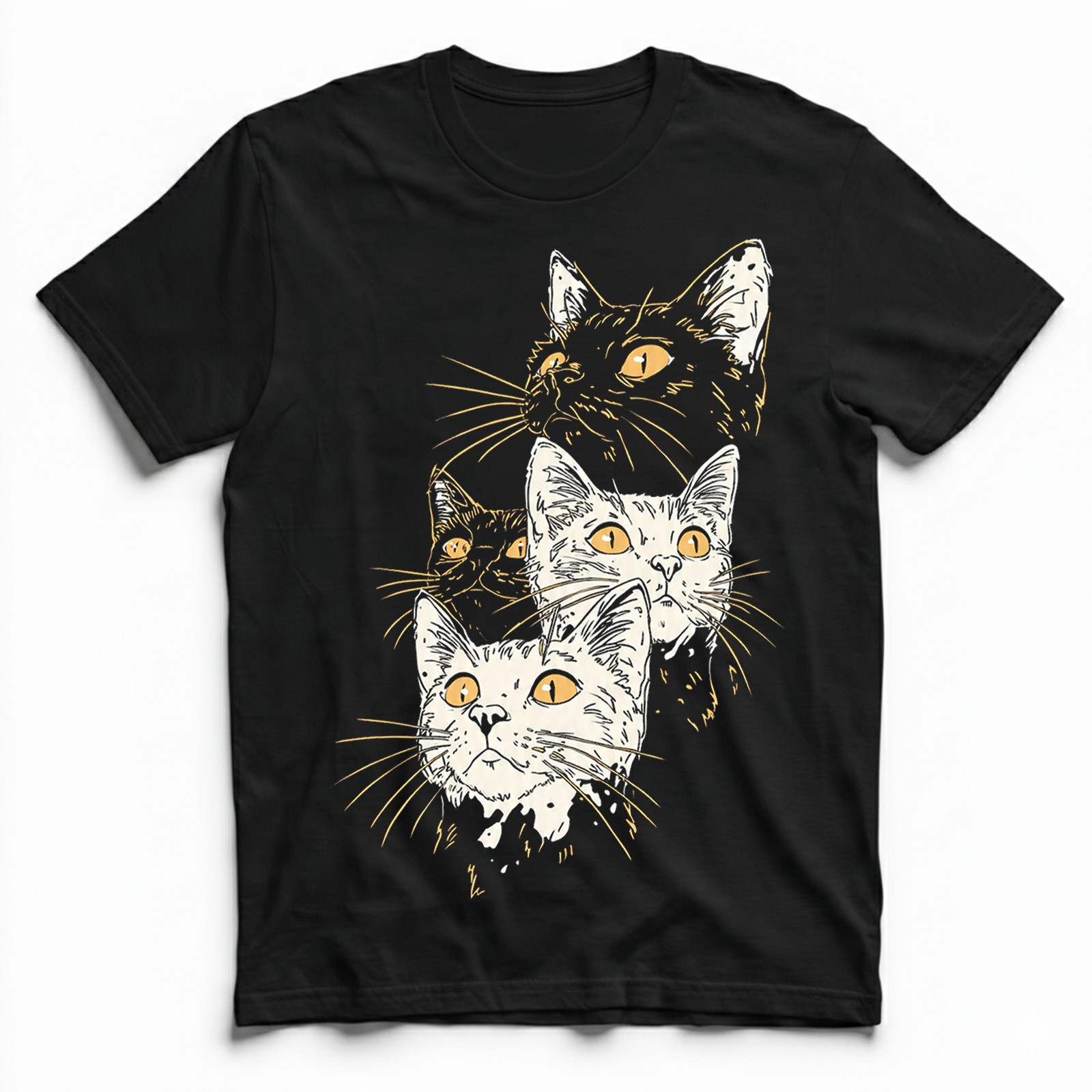 Sketch Style Cats Yellow Eyes Artistic Handdrawn T-Shirt Minimalist Feline Tee gallery
