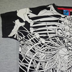 Y2K Floral Skeleton Warrior Tshirt Sz L Class Player Tag Tiki Feel Print RARE