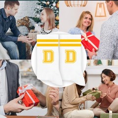 Golden Yellow Initial Stripes Socks with Letter D, Retro Athletic Style Socks…