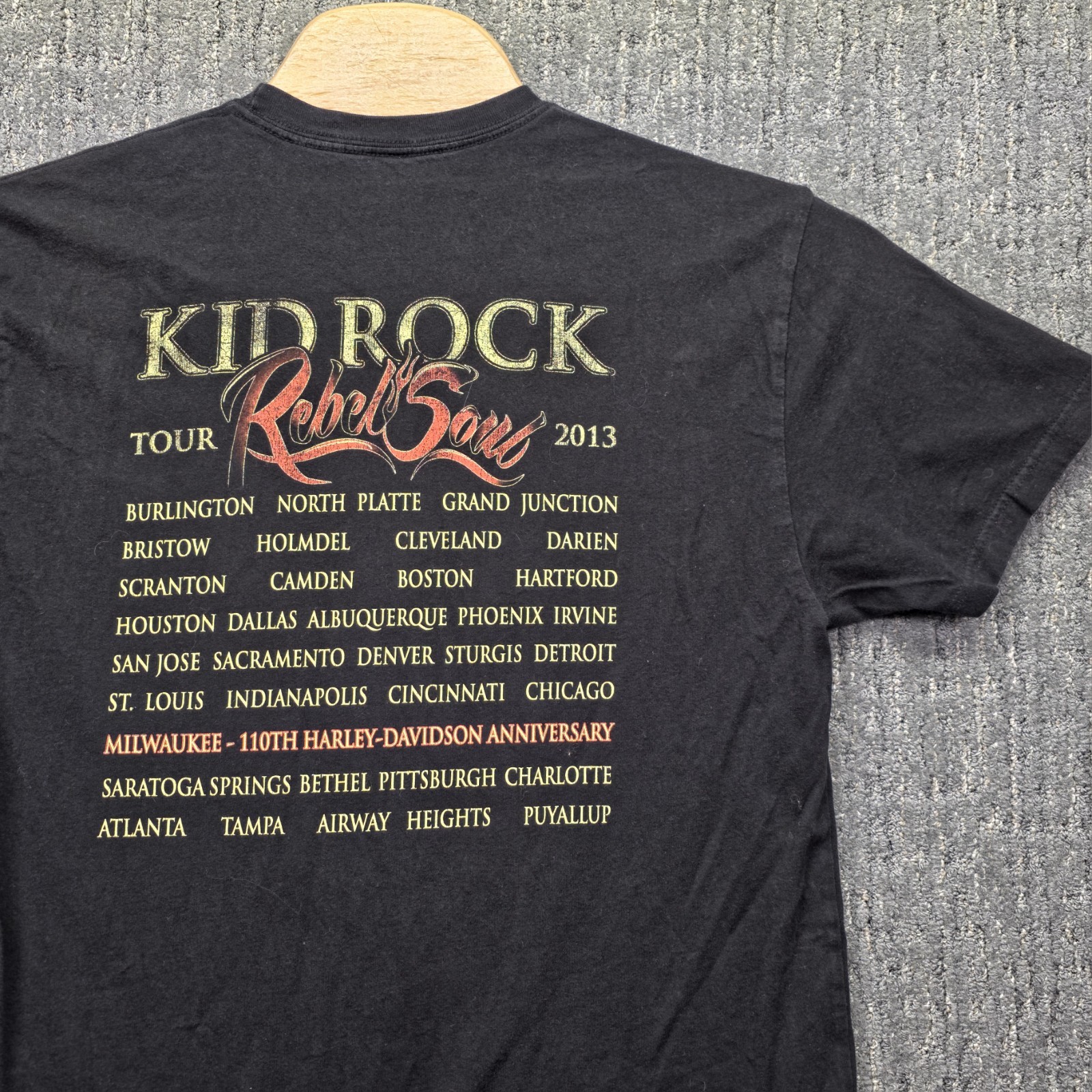 Kid Rock Rebel Soul Tour 2013 T-Shirt Large Harley Davidson 110th Skull Wings gallery