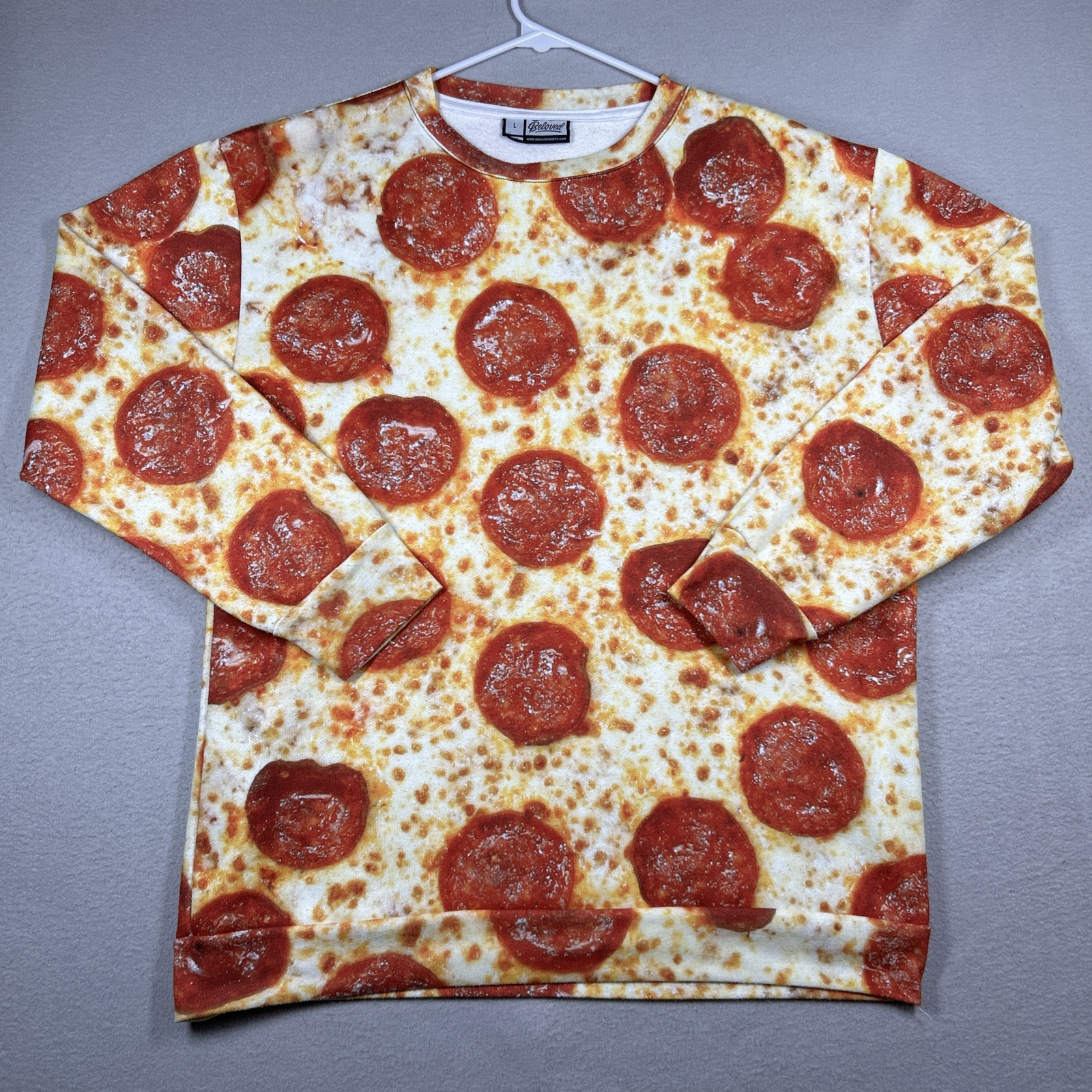 Beloved Pizza Print Long Sleeve Shirt Men’s L Funny Food Shirt New