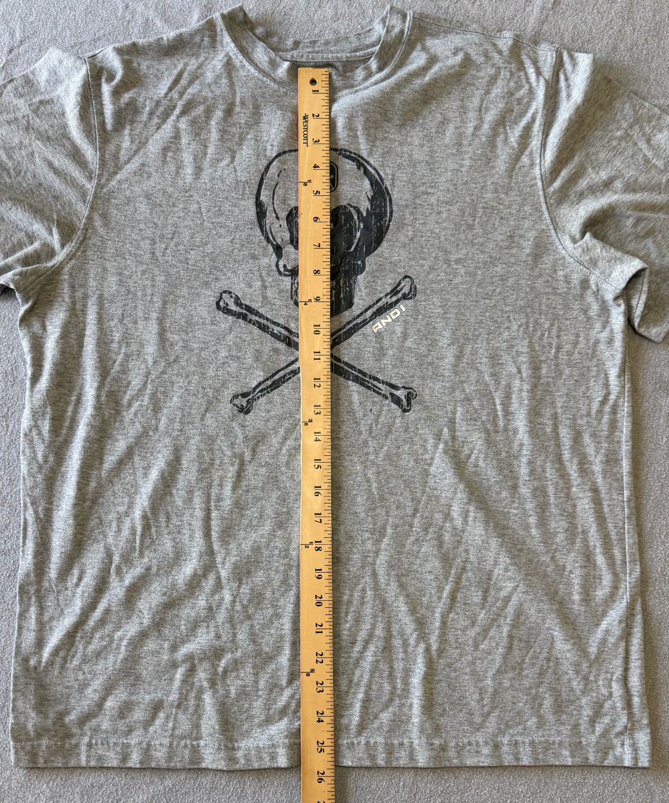 Vintage AND 1 Skull “Play At Your Own Risk” double sided gray T-Shirt Men Size L gallery
