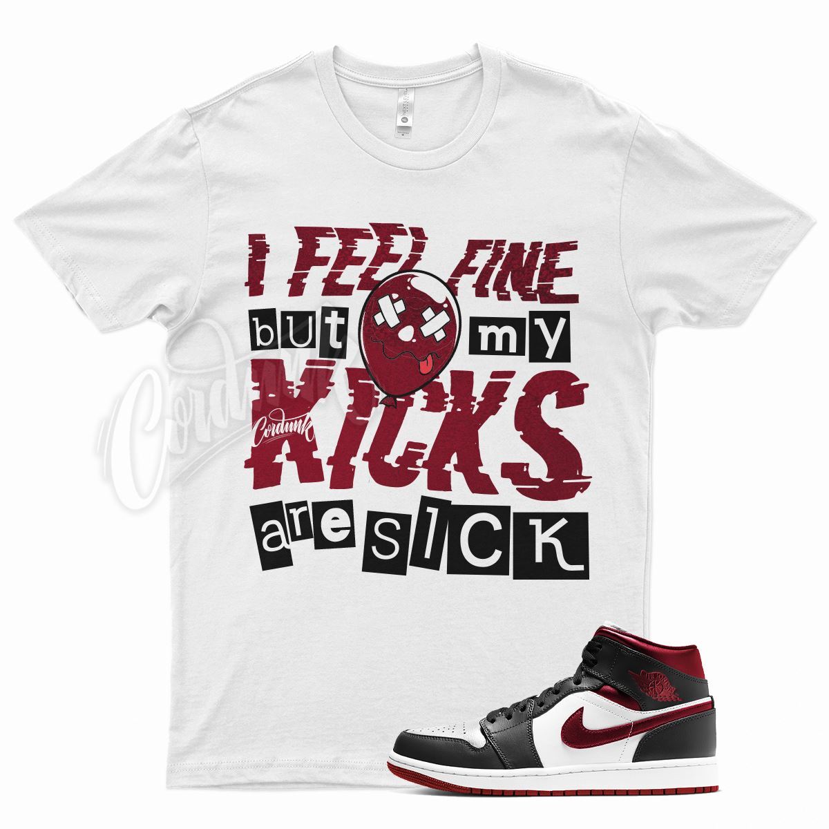 White SICK V2 T Shirt for Air J1 1 Mid Black Gym Metallic Red AJ1 7 9