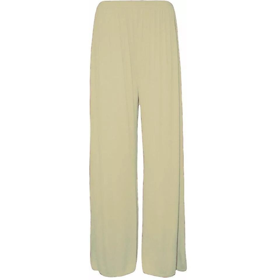 Ladies Palazzo Wide Leg Flared Elasticated Stretch Plain Trousers Womens Wide gallery