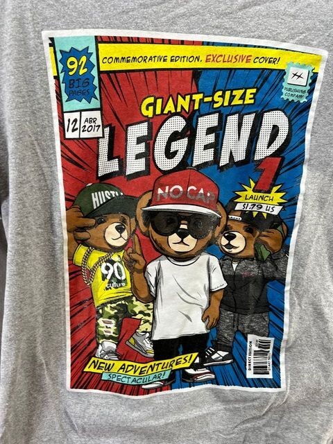 Giant Size Legend Teddy Bear Shirt Adult Large Gray Short Sleeve Tee Mens gallery