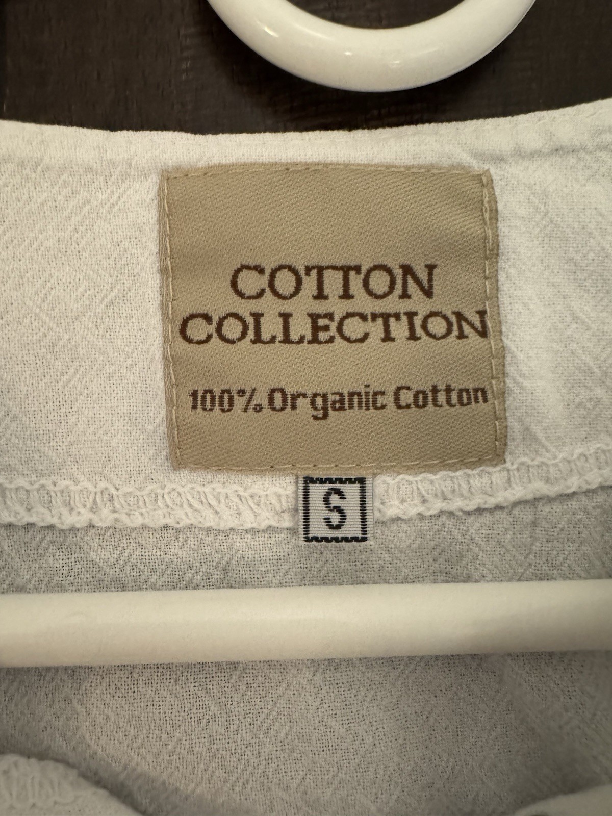 Cotton Collection Men's White Solid Lace-Up Short Sleeve Woven Cotton T-Shirt S gallery