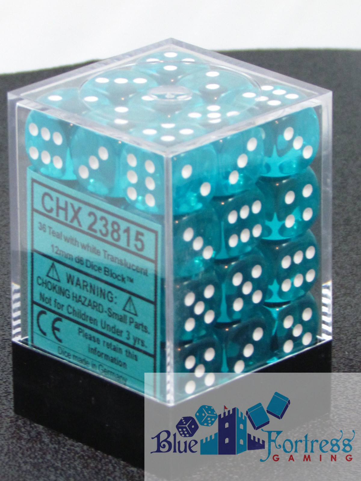 CHESSEX TRANSLUCENT 12mm 36 D6 TEAL WITH WHITE DICE D6 DICE BLOCK MTG RPG