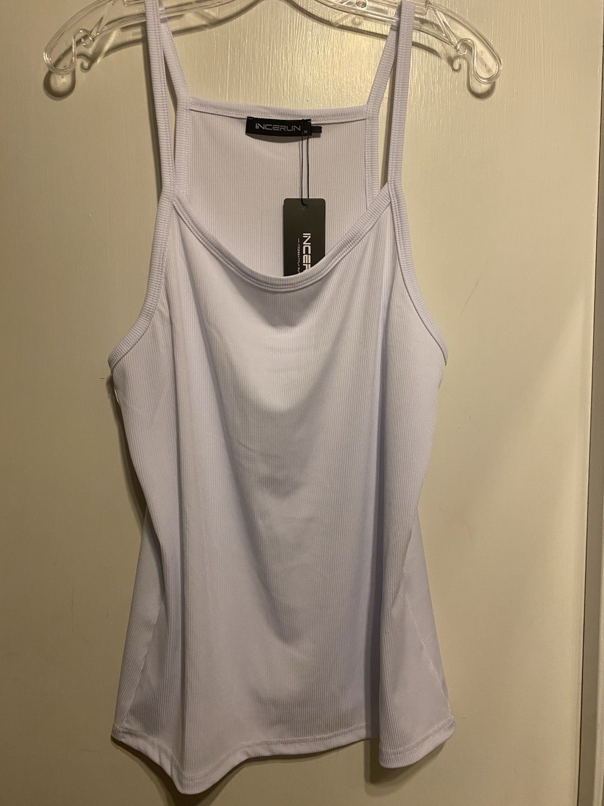 Incerun Men's Scoop Neck Deep Cut Arms Tank Top White Size Medium Stretch NWOT gallery