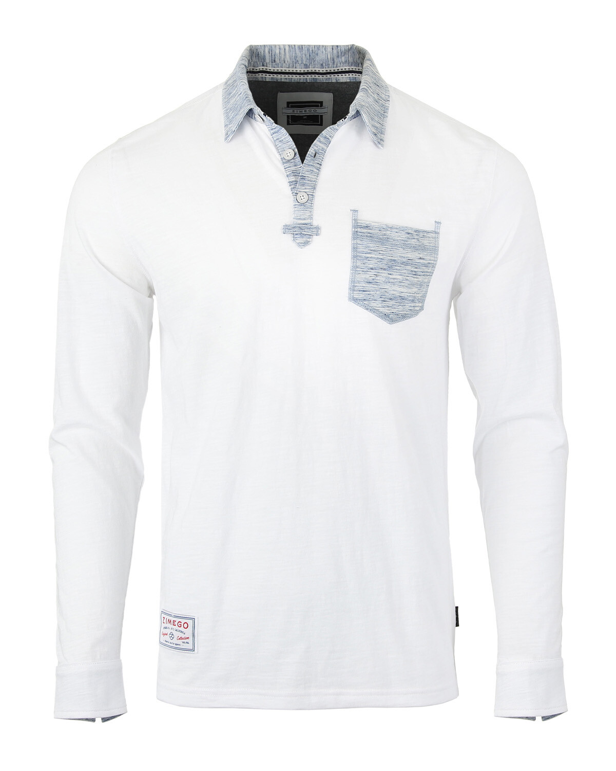 ZIMEGO Mens Long Sleeve Vintage Color Contrast Placket Pocket Polo Shirts gallery