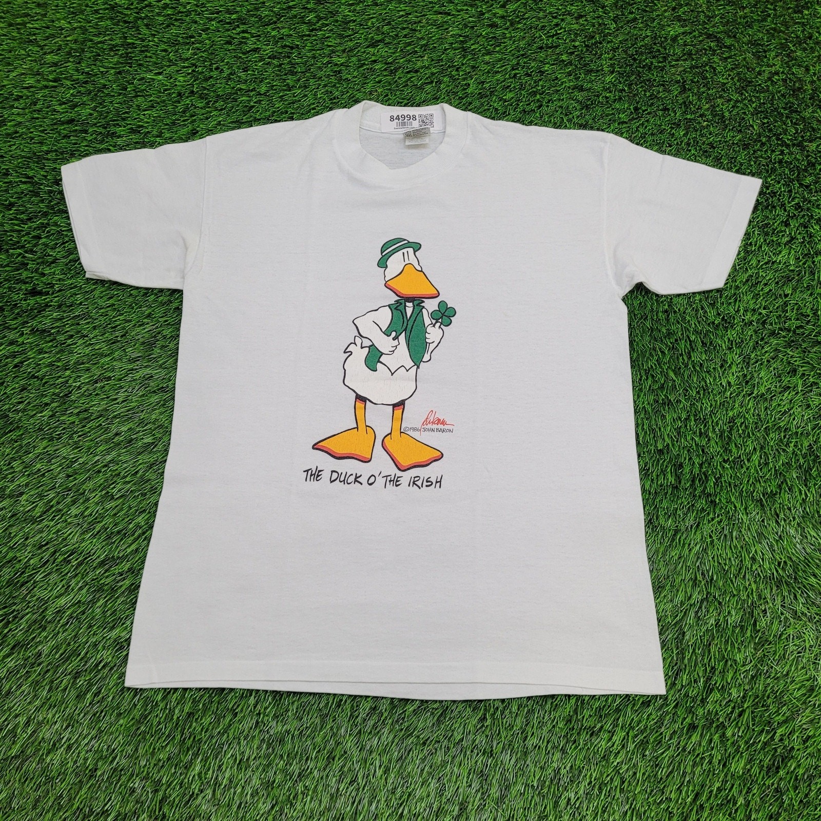 Vintage 1986 Funny Duck Shirt S/M 20×26 White John-Baron Art