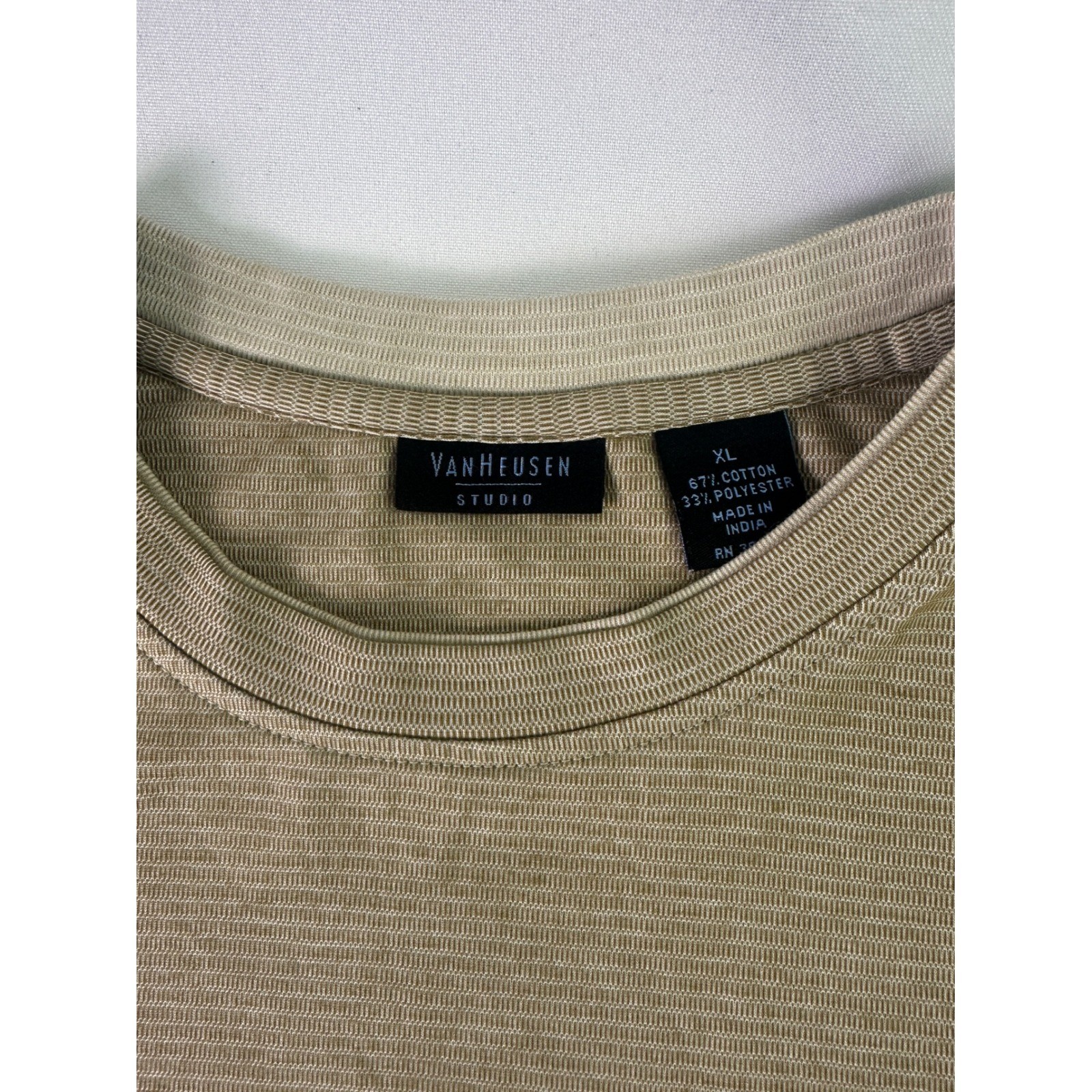 Van Heusen Studio Khaki Textured Ribbed Knit T-Shirt Mens XL Short Sleeve Retro gallery