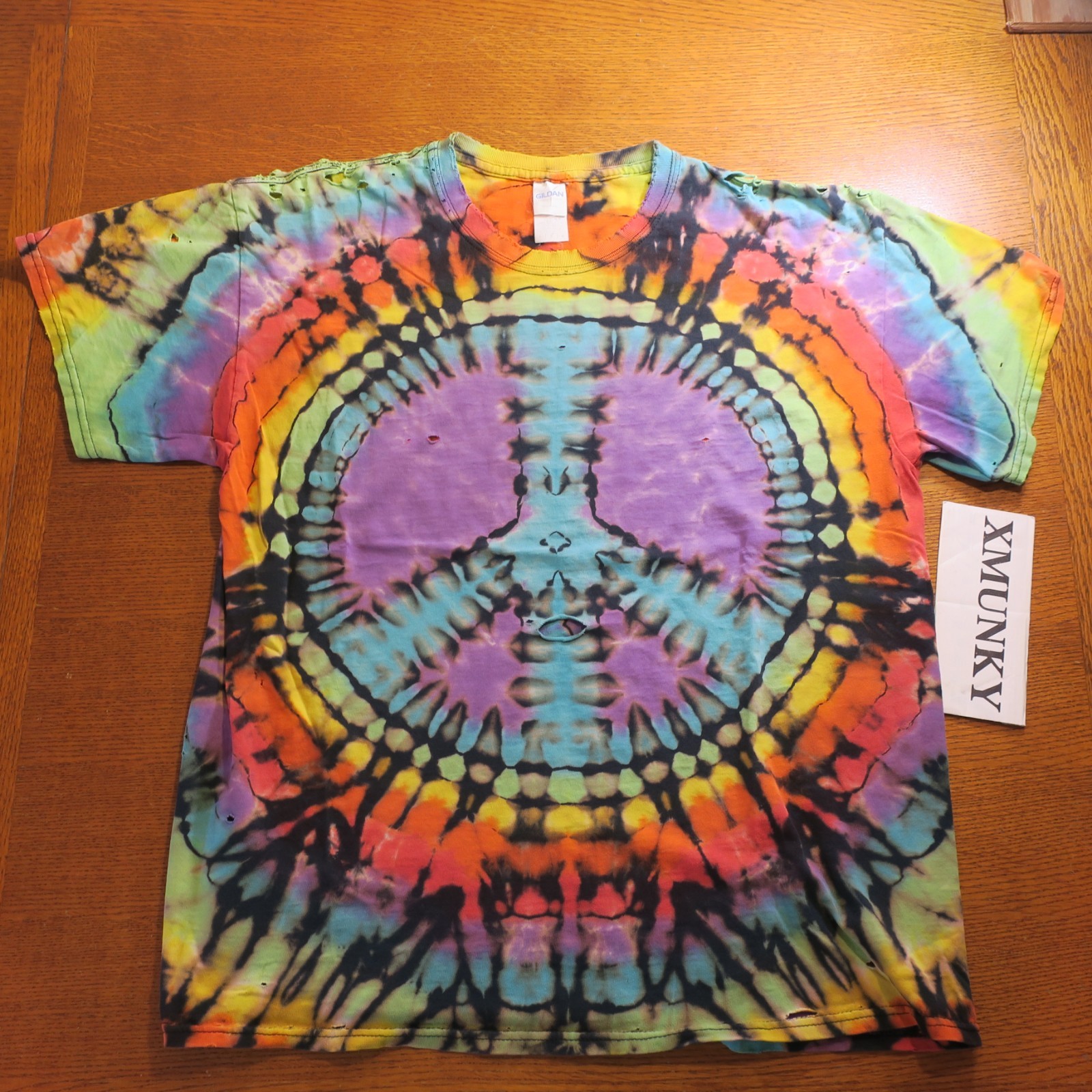Vintage Custom Peace sign Tie Dye Blank T-Shirt Large Distressed 90's Festival gallery
