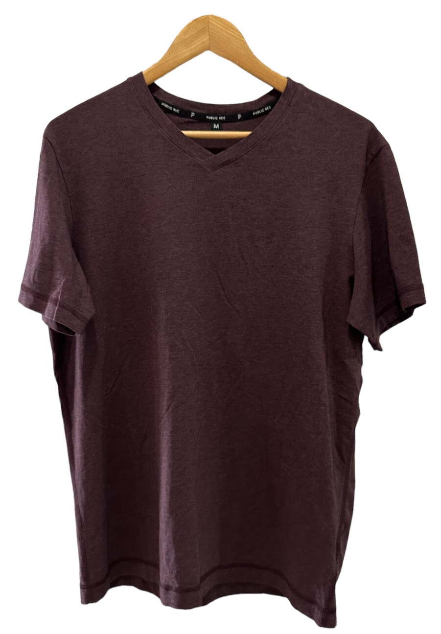 Public Rec Men’s Go-To-Crew T-Shirt V-Neck Maroon Cotton/Tencel/Spandex Sz M euc