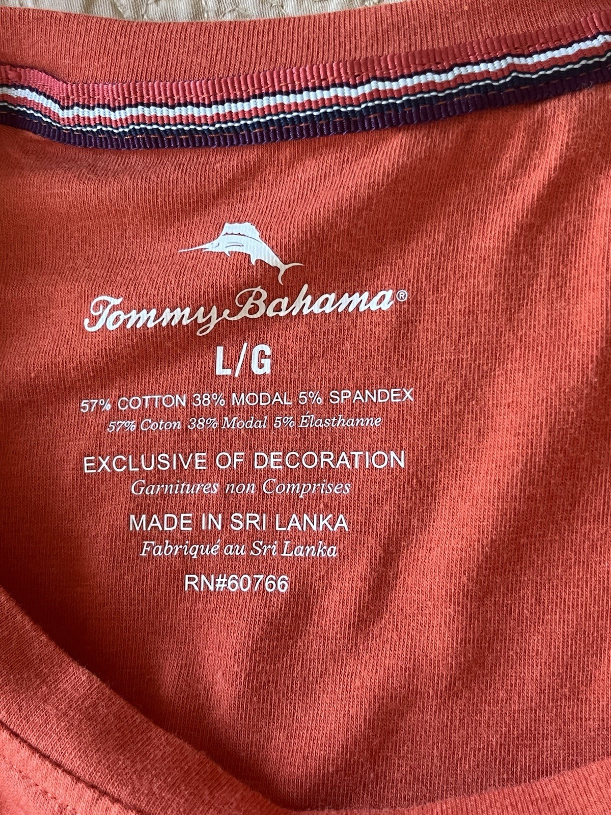 Tommy Bahama L Orange Logo Tee Short Sleeve Side Slits Cotton/Modal/Spandex gallery