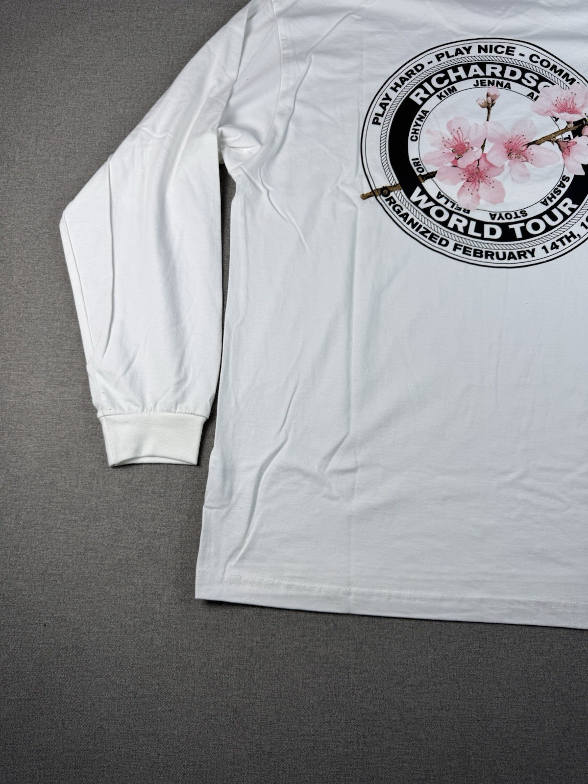 Richardson World Tour Long Sleeve Tee White Cherry Blossom Graphic Size L gallery