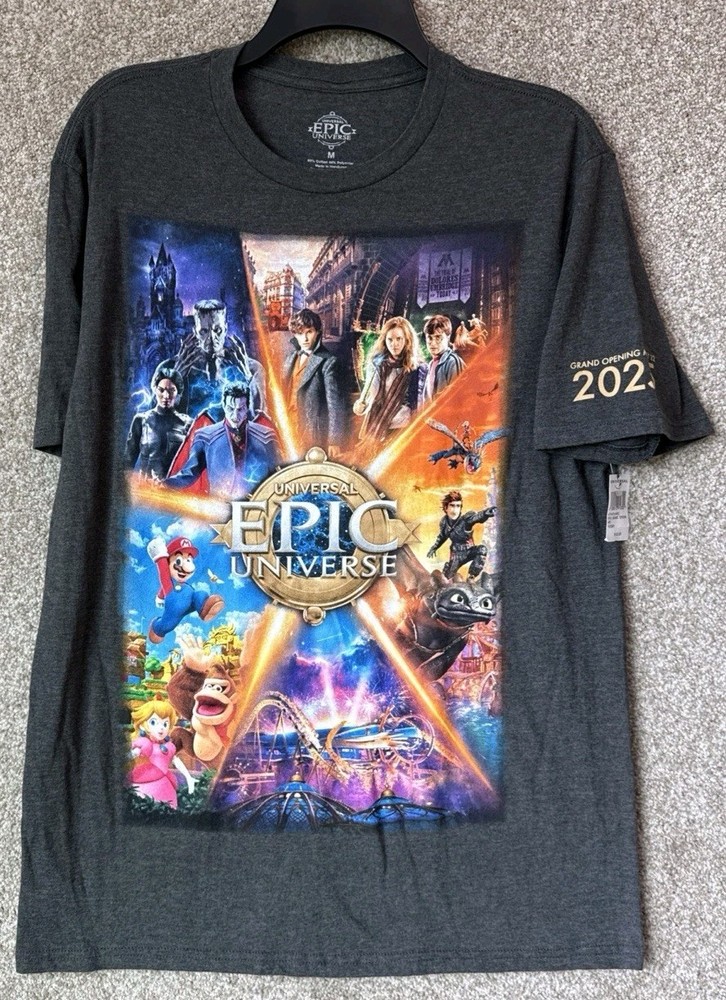 Universal Studios Epic Universe Opening Day T-Shirt Adult Size Medium Gray NEW