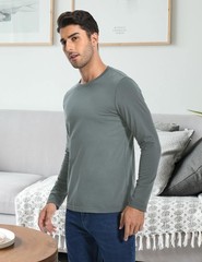 Men’s 2 Pack Long Sleeve Soft Casual Cotton Crew Neck Shirts (Grey Green, XL)