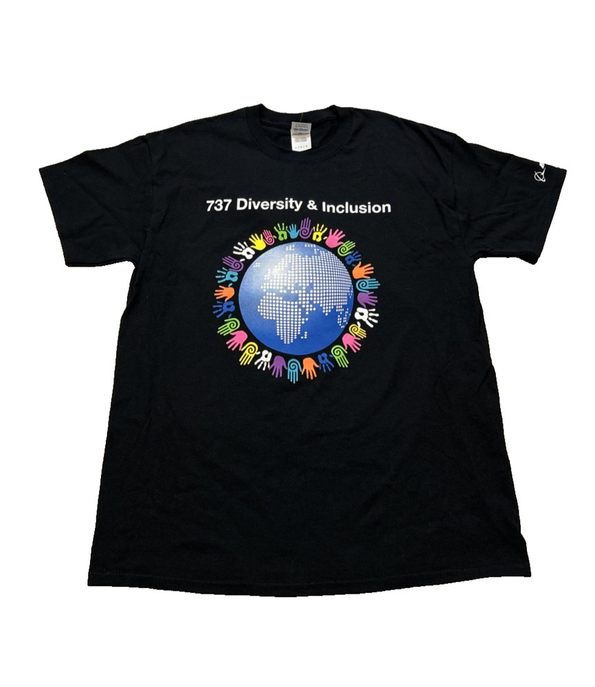 BOEING 737 Diversity & Inclusion T-Shirt Black Gildan Ultra Cotton Large