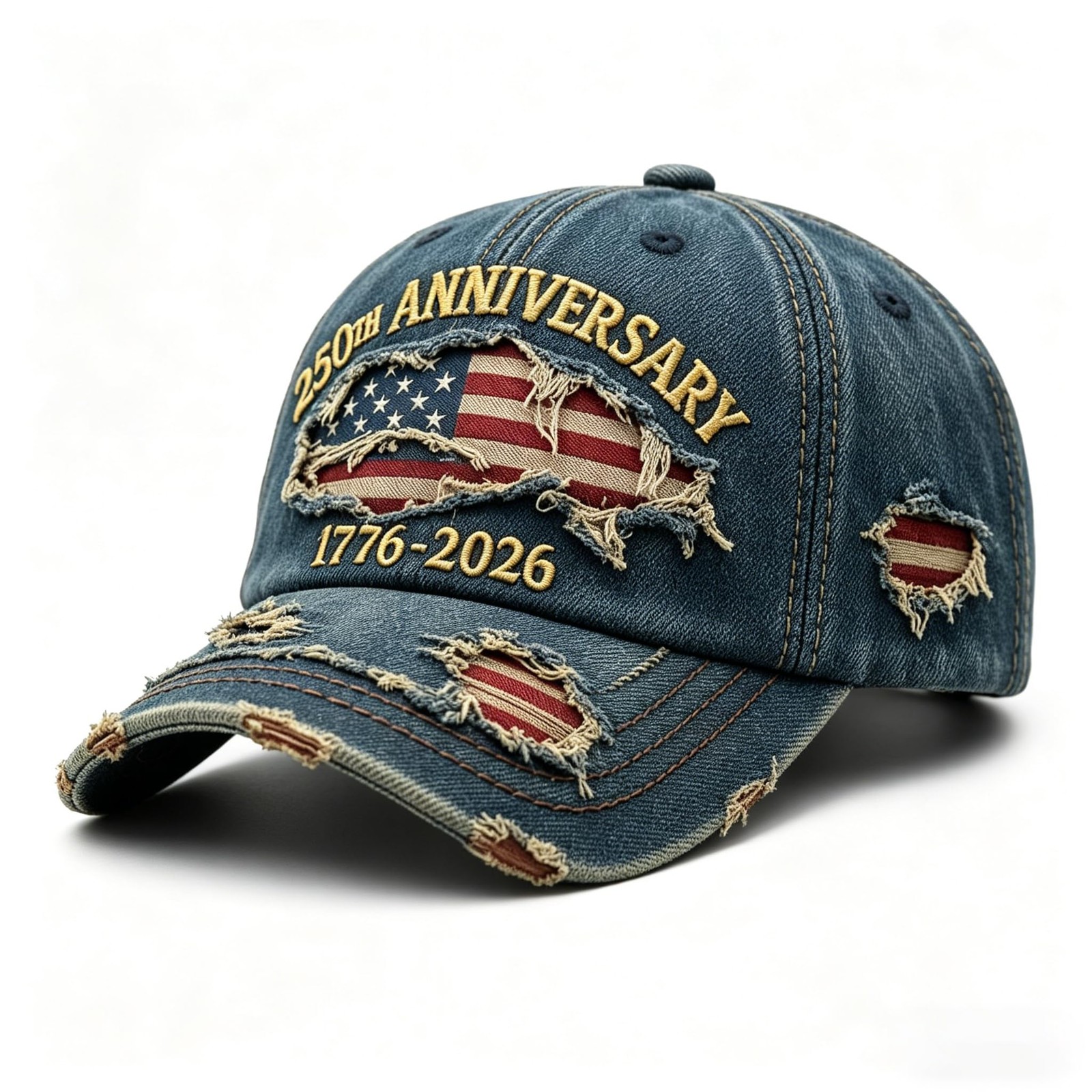 USA 250th Anniversary Hat 17762026 Embroidered Distressed Denim Cap Vintage... gallery