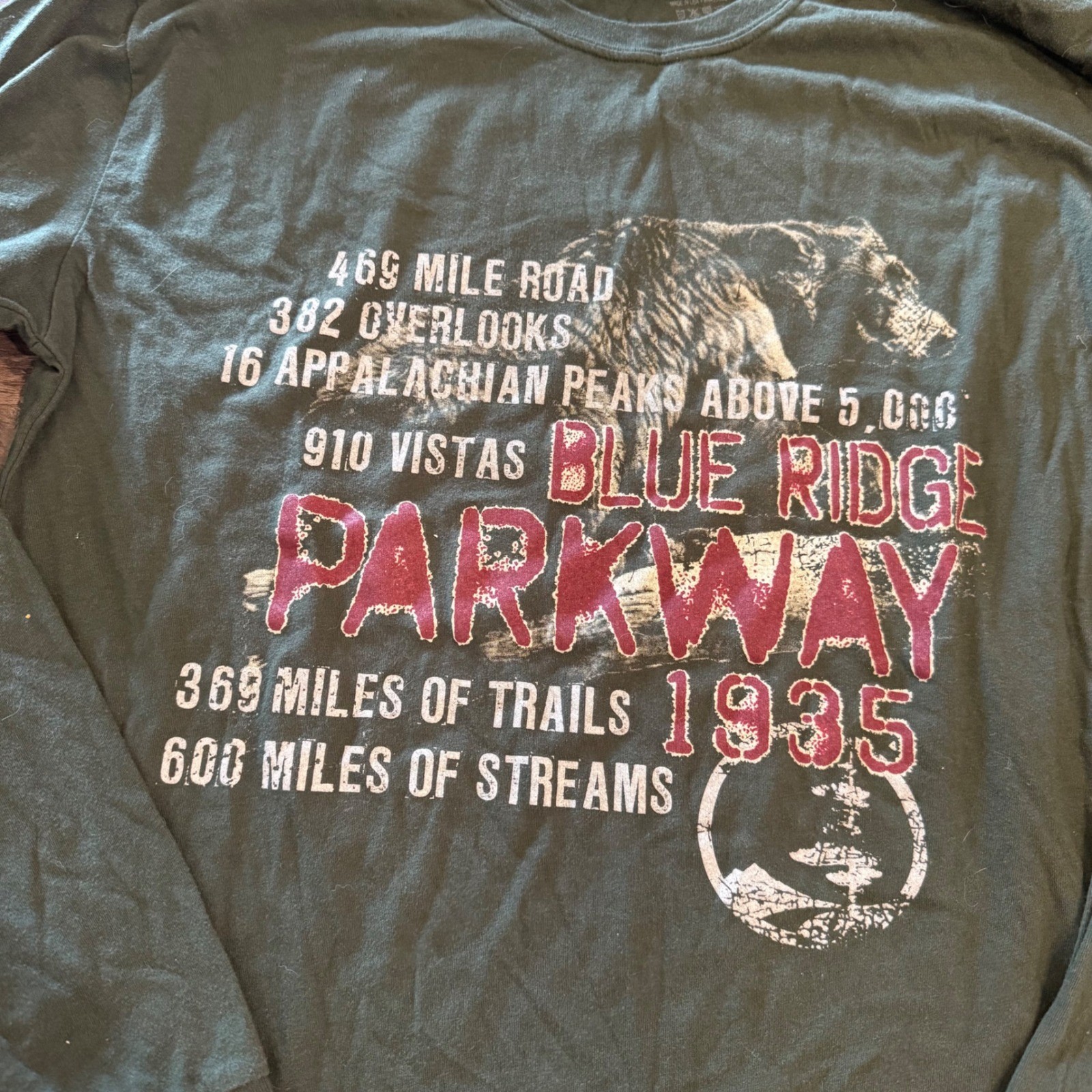 Americas National Parks Blue Ridge Parkway Long Sleeve T-Shirt Green Mens L USA gallery