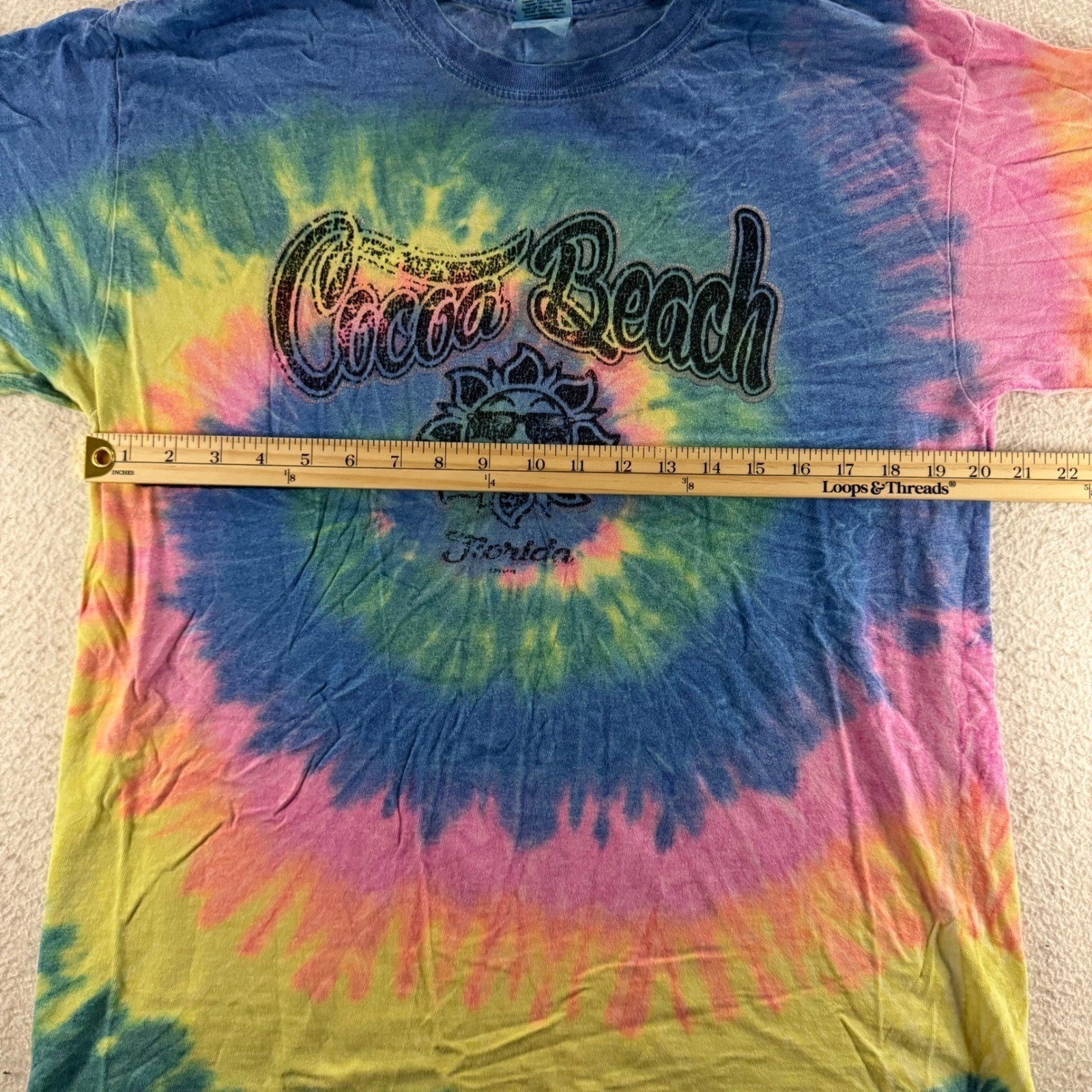 Gildan Cocoa Beach Florida T-Shirt Unisex Large Multicolor Good Tie Dye Sun Y2K gallery