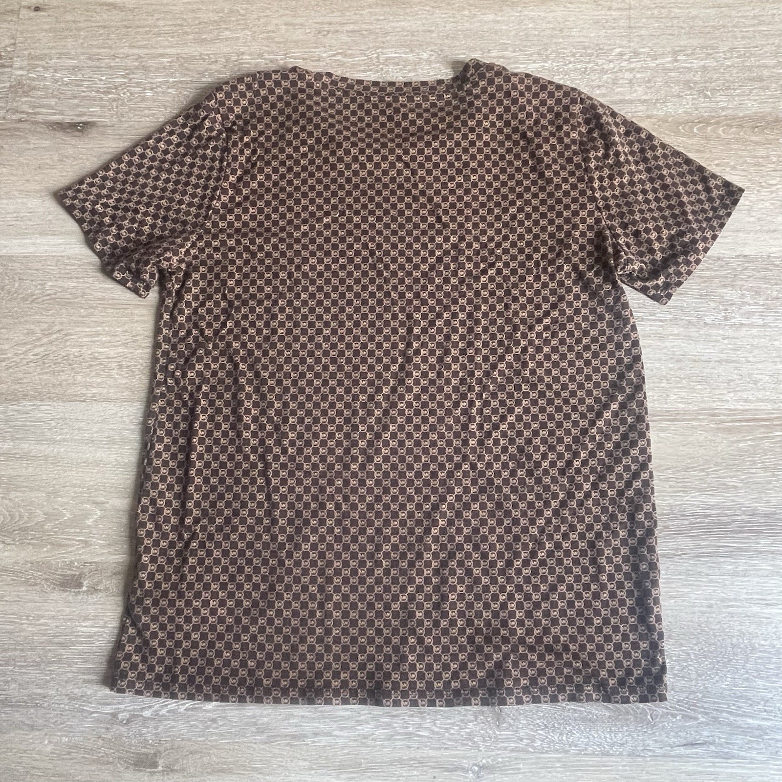 Michael Kors Brown Logo Shirt Medium All Over Check 2-Tone Squares Lightweight gallery