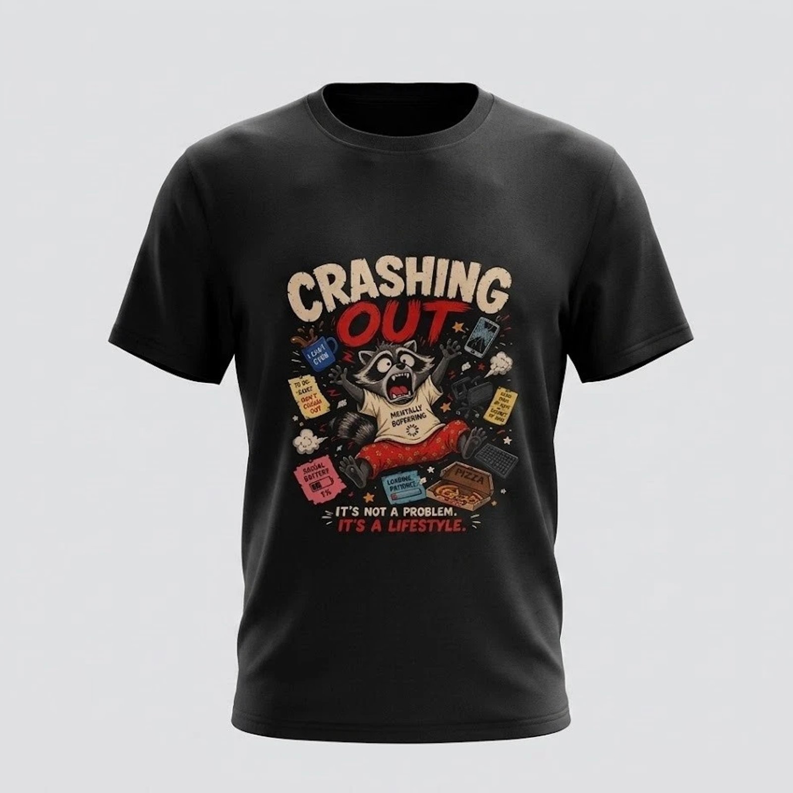 Crashing Out Raccoon T-Shirt Funny Meme Graphic Tee Cotton Men Women Casual gallery